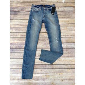True Religion Stella Mid Rise Distressed Skinny Frayed Hem Size W27